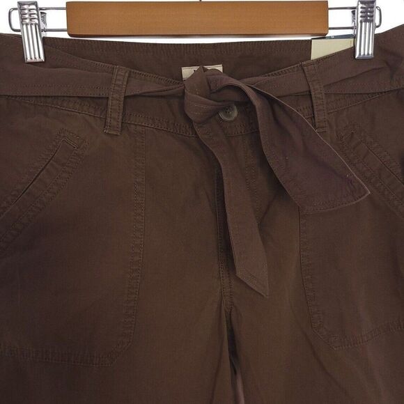 Izod Solid Brown Belted Cotton Capri Womens Size 6 - Picture 3 of 13